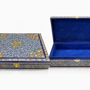 paper meche square flat box royal blue & golden arabesque (12x12 inch)