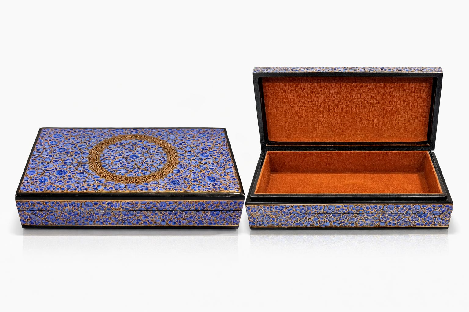 papier mâché box blue & gold 8x5 inches
