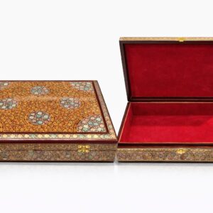 papier mâché storage box golden & red 15x12 inches