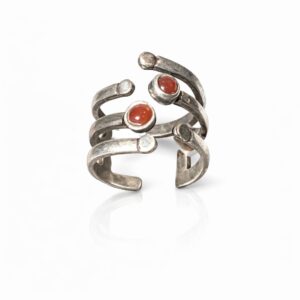rustic silver branch wrap ring with red carnelian