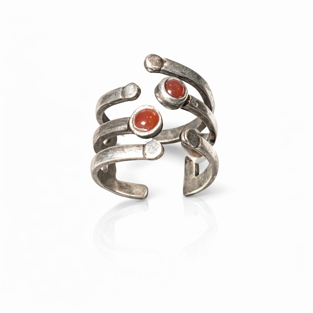 rustic silver branch wrap ring with red carnelian rustic silver branch wrap ring with red carnelian