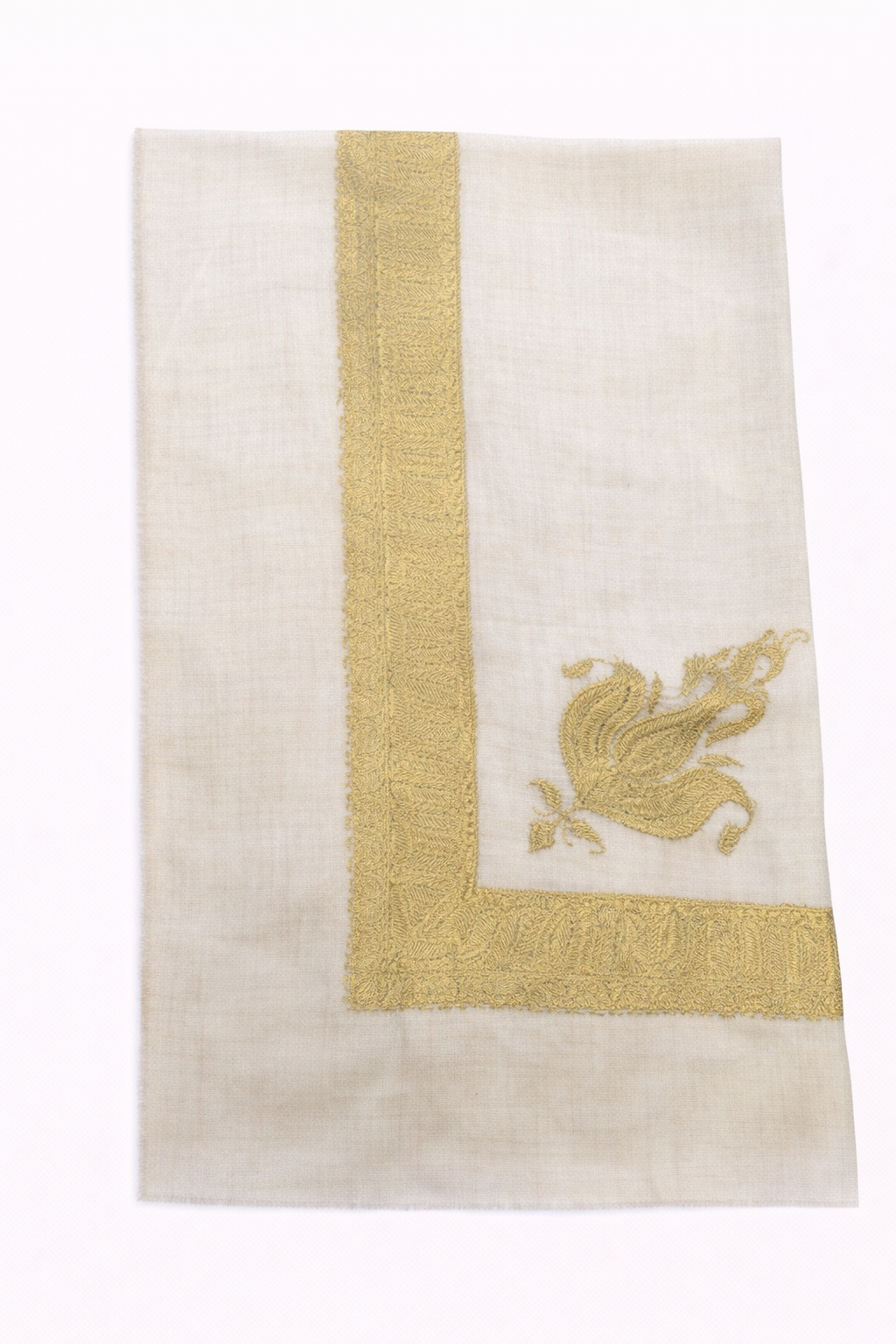shimmering accents white pashmina shawl with yellow silk needlework