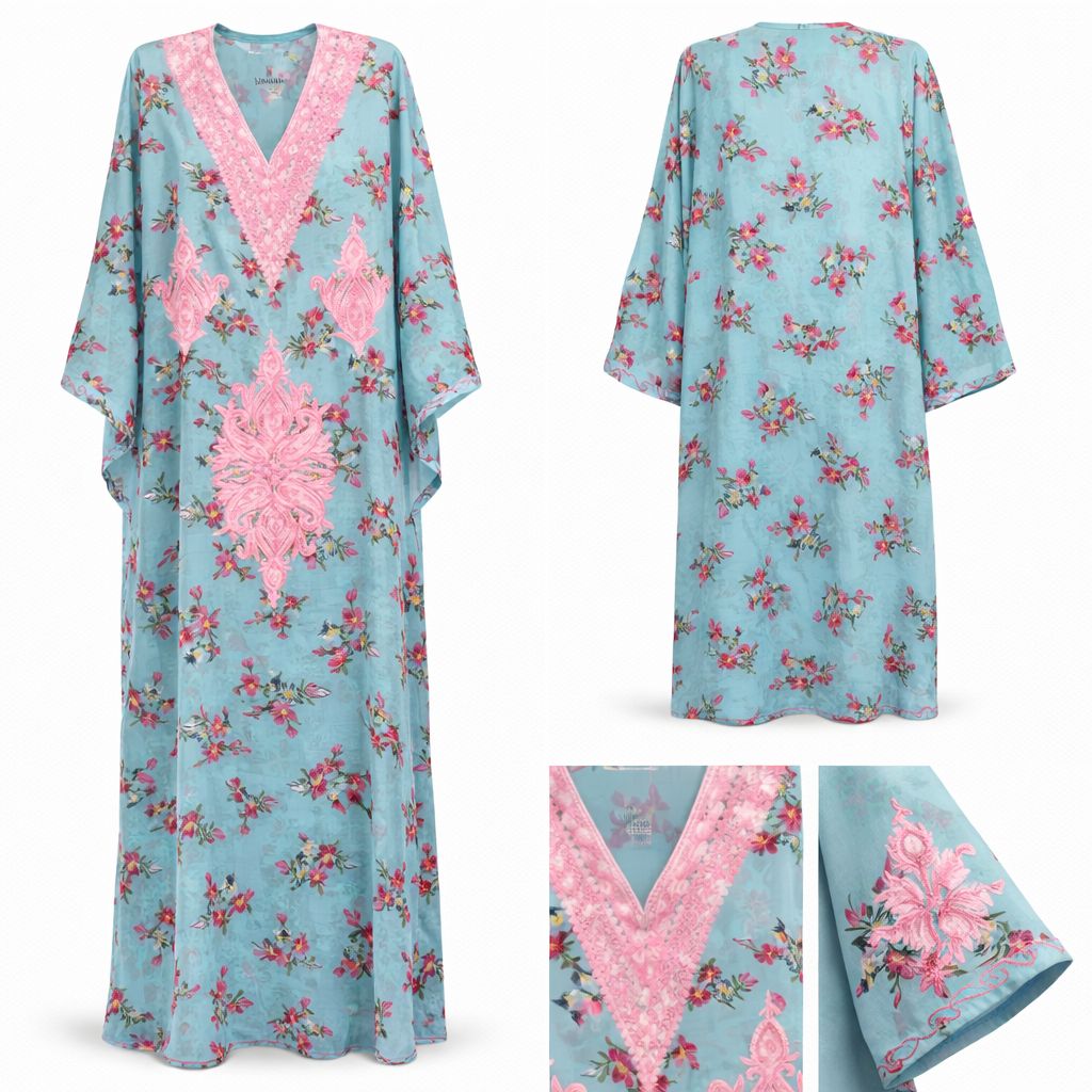 sky blue floral ari embroidered long dress