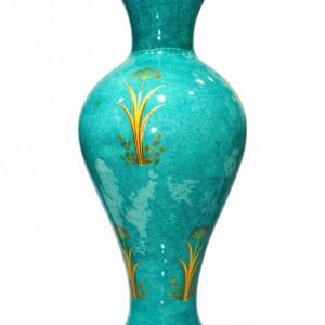 turquoise blue & gold floral paper mache flower vase 24 inch