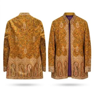 women’s kani woolen short coat mustard gold & ivory