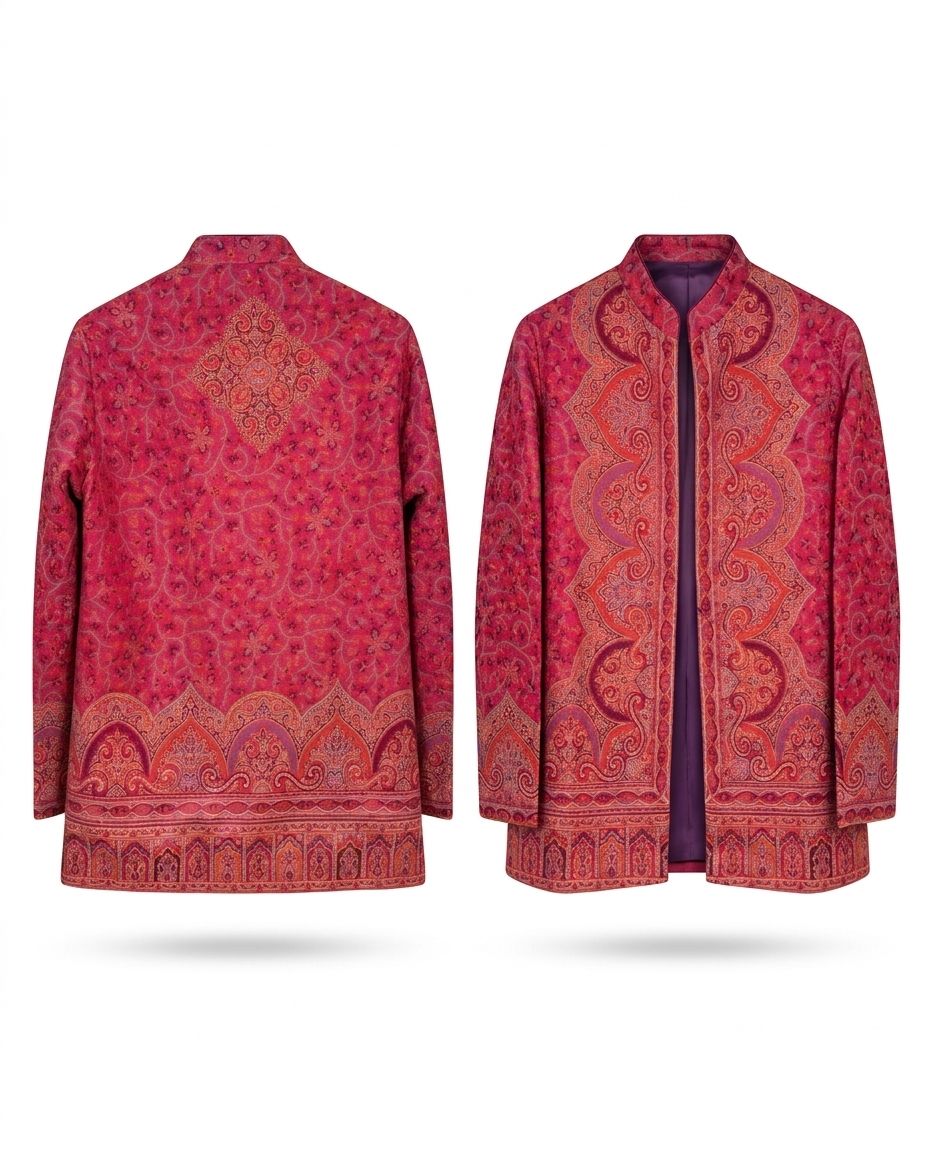 woolen kani short jacket magenta & purple