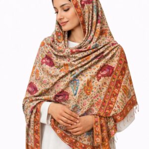 Floral Kalamkari Stole - Beige & Multi-color