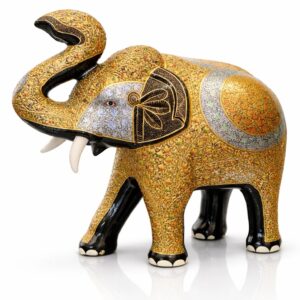Inch Royal Kashmiri Papier-Mâché Elephant (Hand-Painted Gold Naqashi)