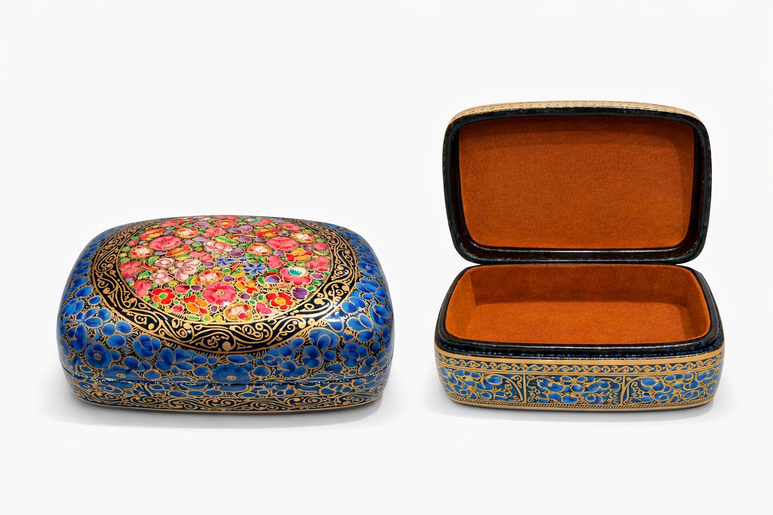 Paper Meche Floral Treasure Box - Blue & Multi-Color 3x4