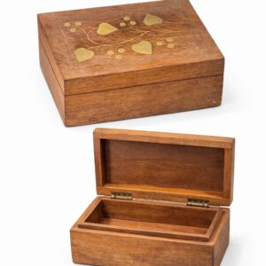 Small Wooden Jewelry Box with Brass Inlay
