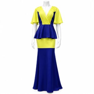 Capri Royal Blue & Sunny Yellow Peplum Evening Gown
