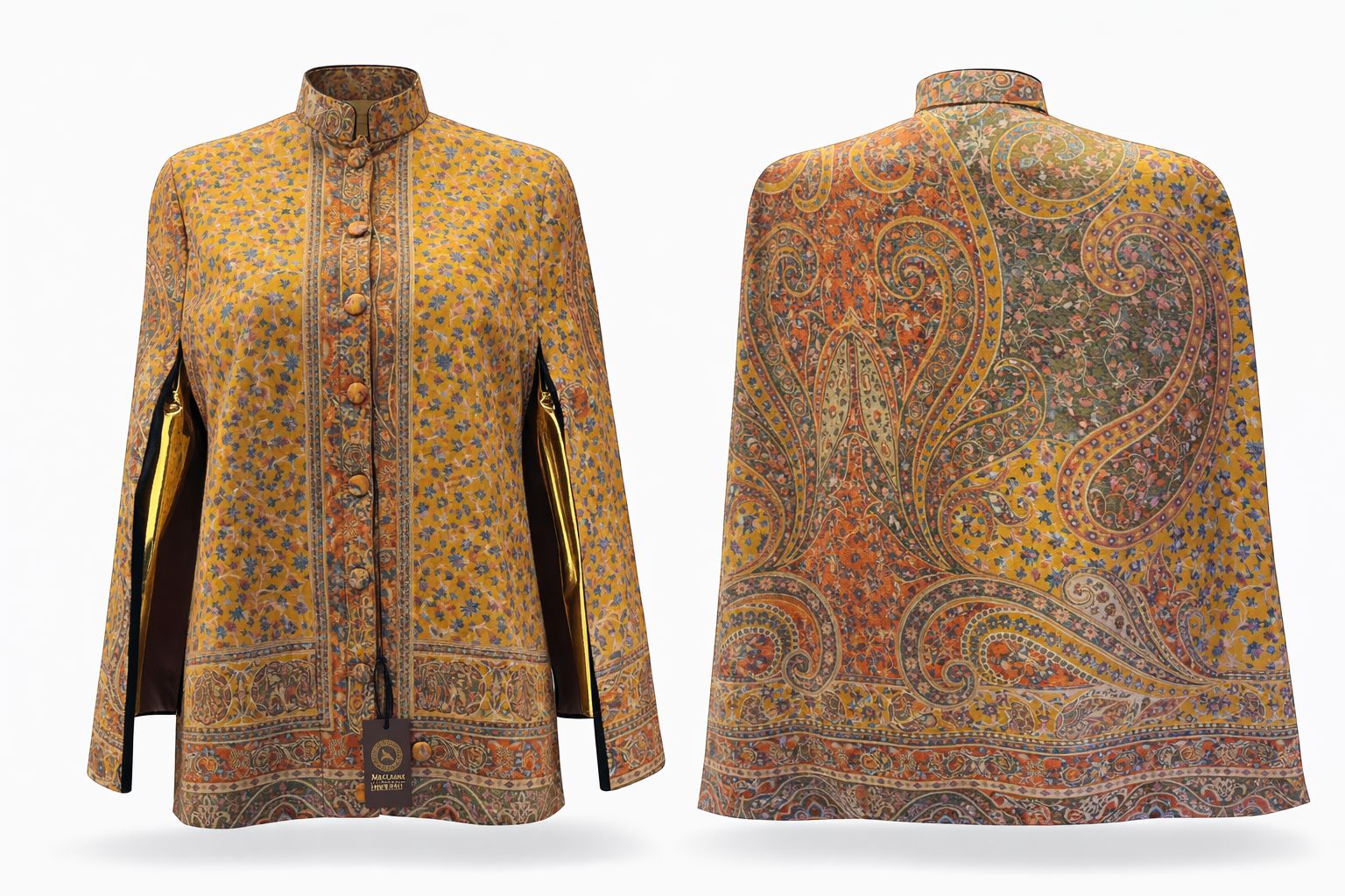 Kani Heritage Tapestry & Imperial Paisley Cape "Golden Saffron Garden" (Size 42)