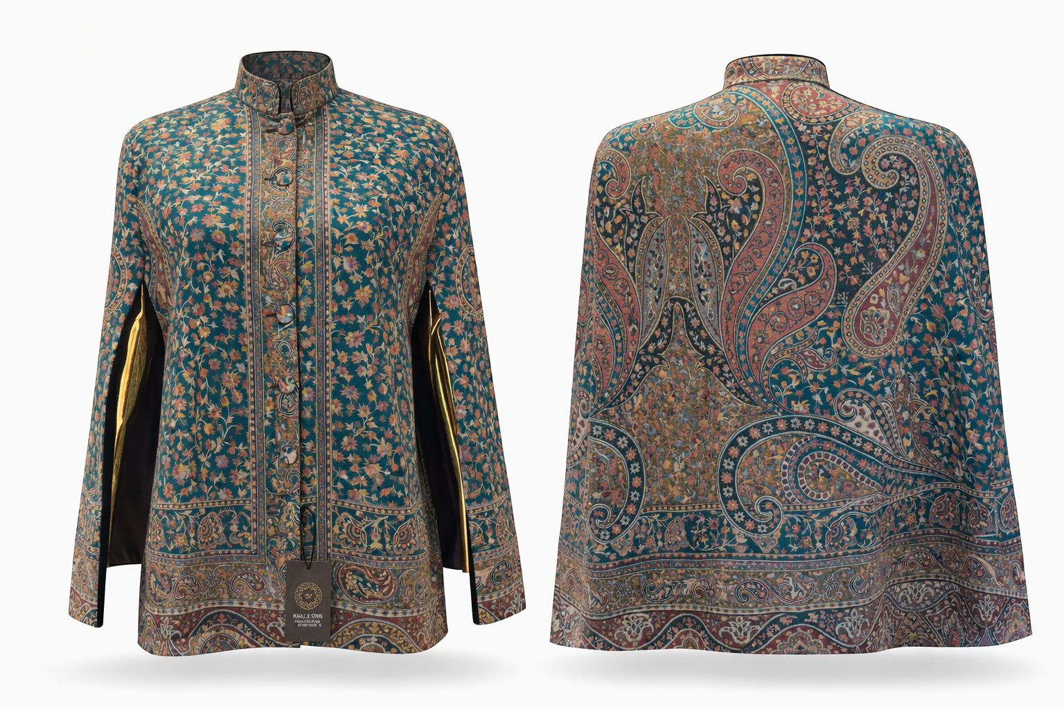 Kani Heritage Tapestry & Imperial Paisley Cape "Teal Garden Mosaic" (Size 44)