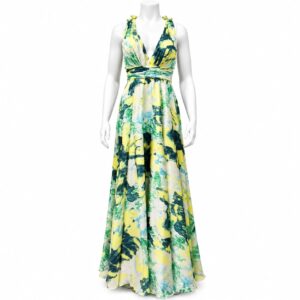 Amalfi Yellow & Green Abstract Silk Evening Gown