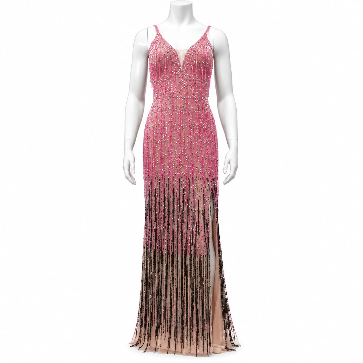 Milan Pink & Black Ombre Beaded Gown