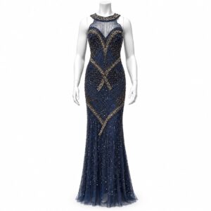 Venice Navy Blue & Bronze Beaded Gown
