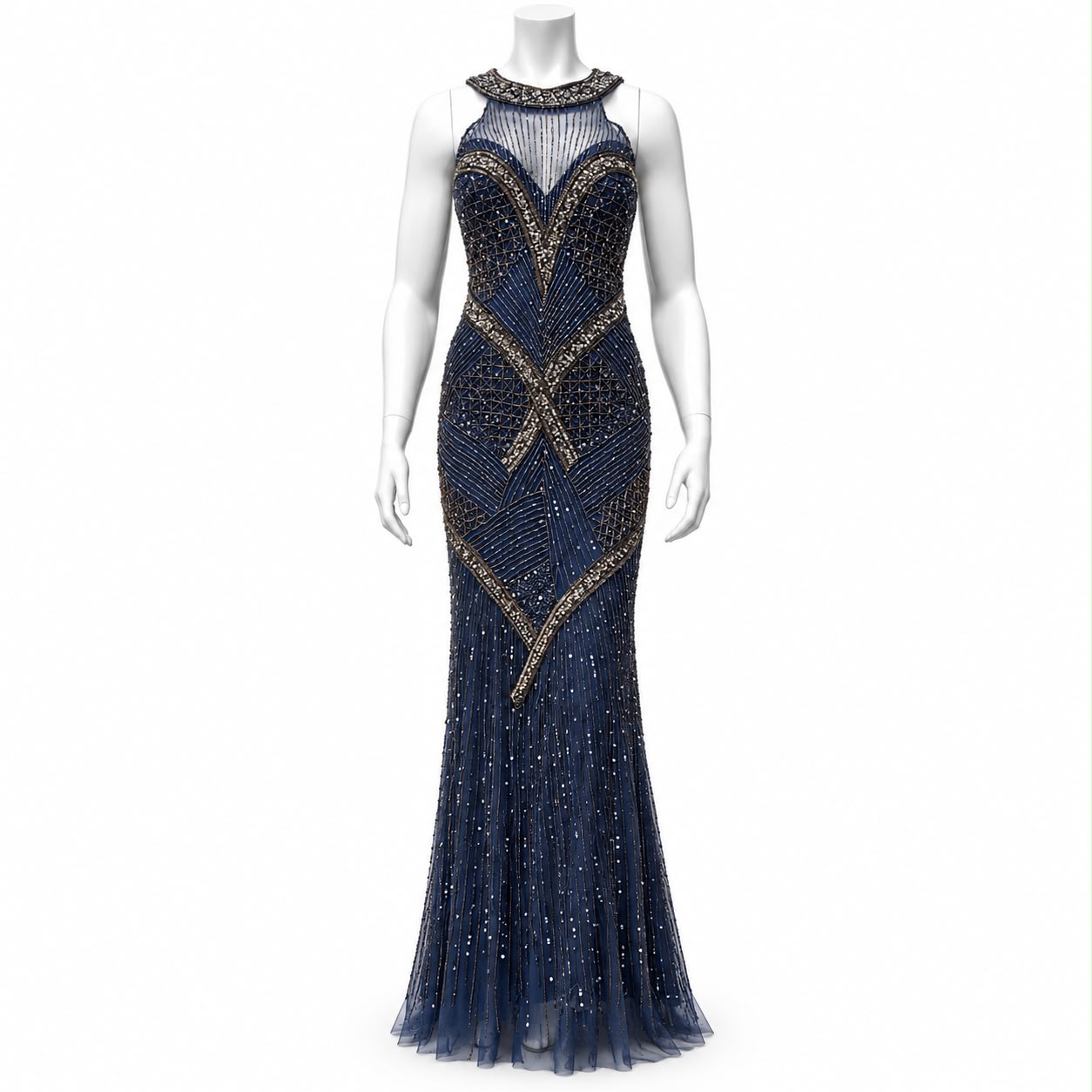 Venice Navy Blue & Bronze Beaded Gown