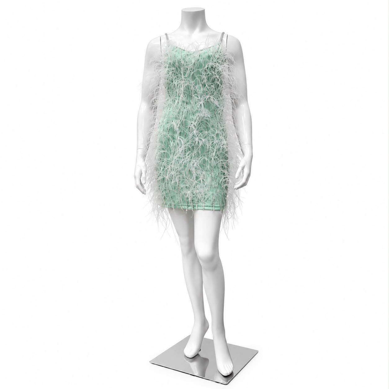 Capri Mint & White Feather Cocktail Dress