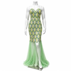 Positano Mint Green & Yellow Strapless Gown