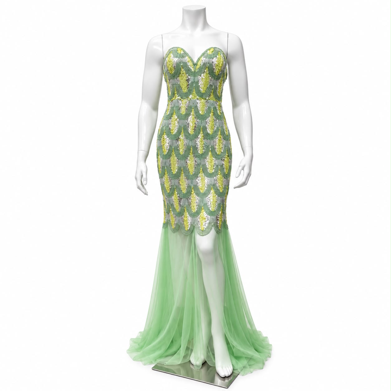 Positano Mint Green & Yellow Strapless Gown