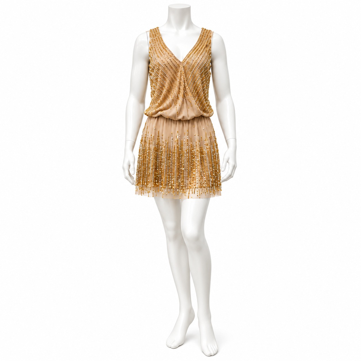 Rome Gold & Nude Beaded Cocktail Dress
