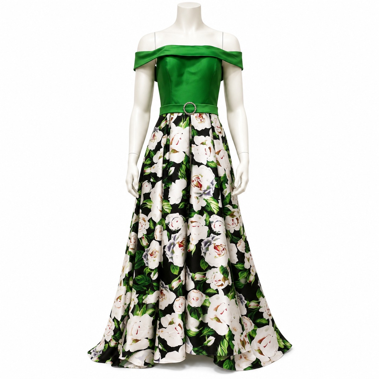 Florence Emerald Green & Floral Gown