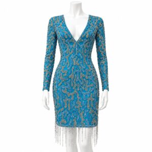 Positano Turquoise Blue Beaded Cocktail Dress