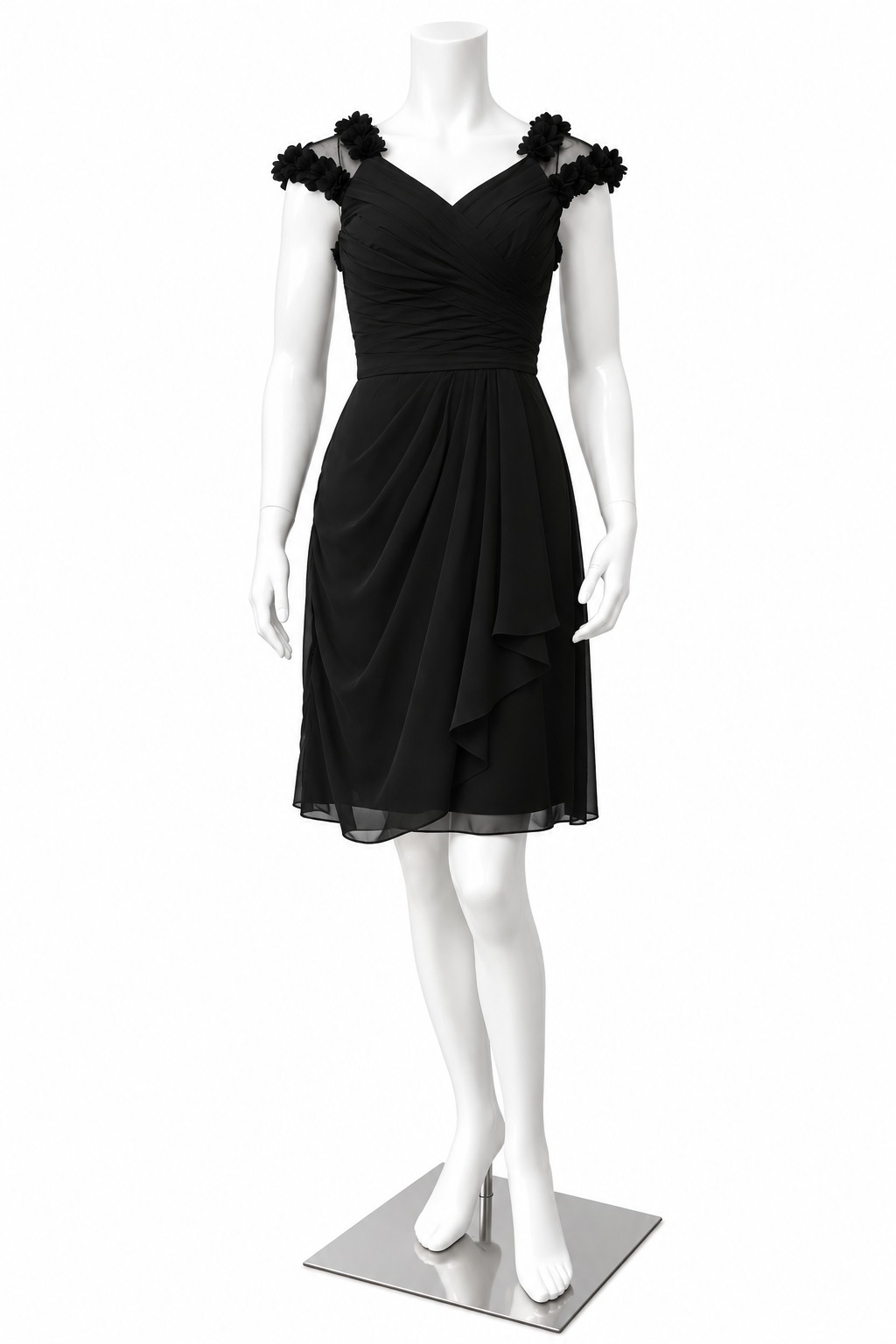 Rome Black Floral-Accented Cocktail Dress