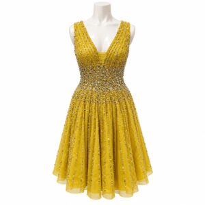 Amalfi Mustard Yellow Beaded Cocktail Dress