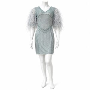 Milan Sage Green & Grey Feather Cocktail Dress