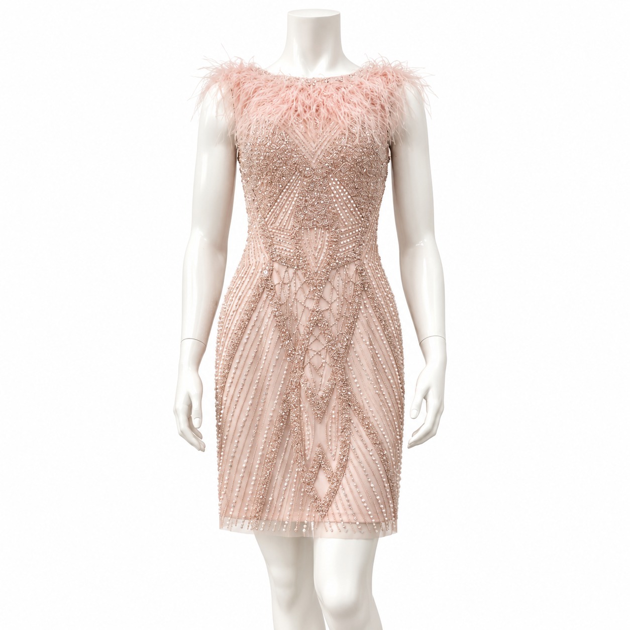 Milan Rose Gold Feather & Beaded Cocktail Dress