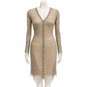 Florence Champagne & Silver Beaded Cocktail Dress
